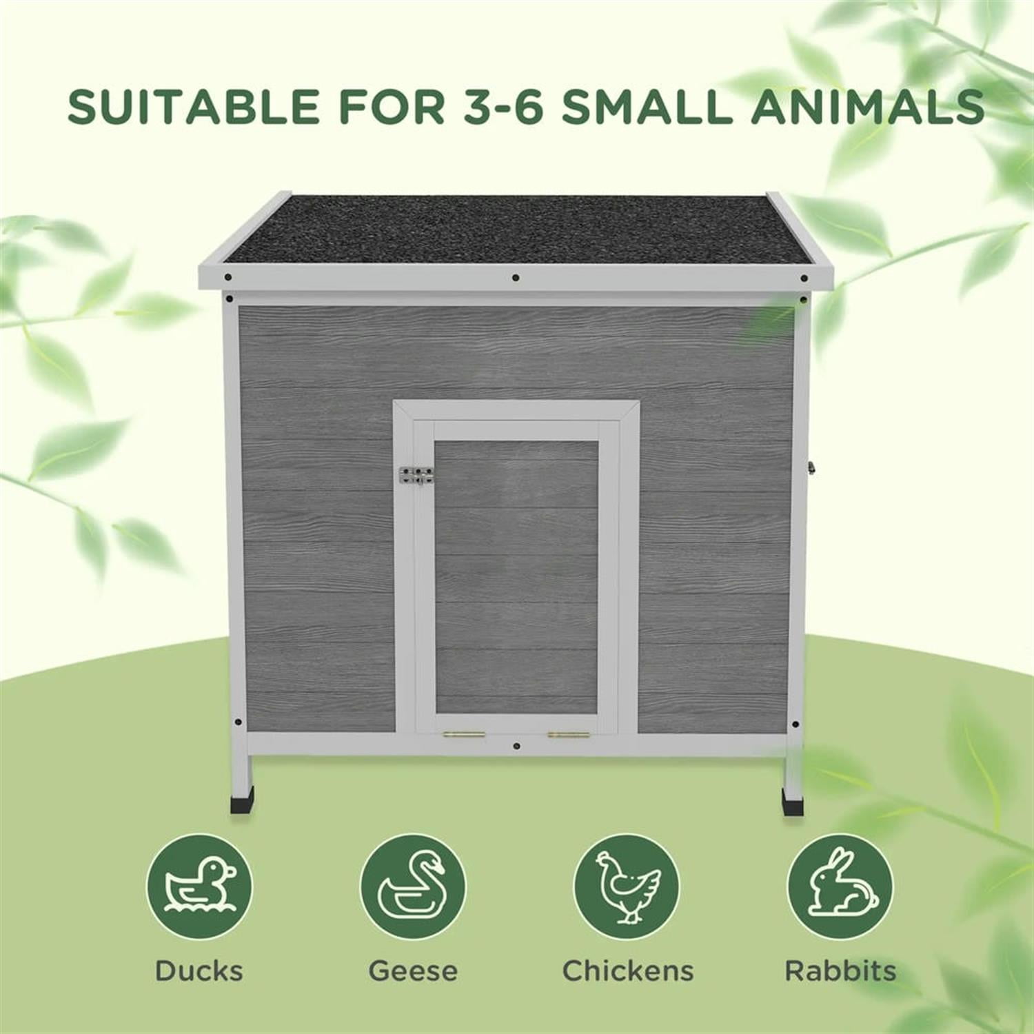 Demi Bonn 30" Wooden Duck House with Openable Roof & Double Doors, Removable Floor, Outdoor Chicken Coop, Large Rabbit Hutch, Gray