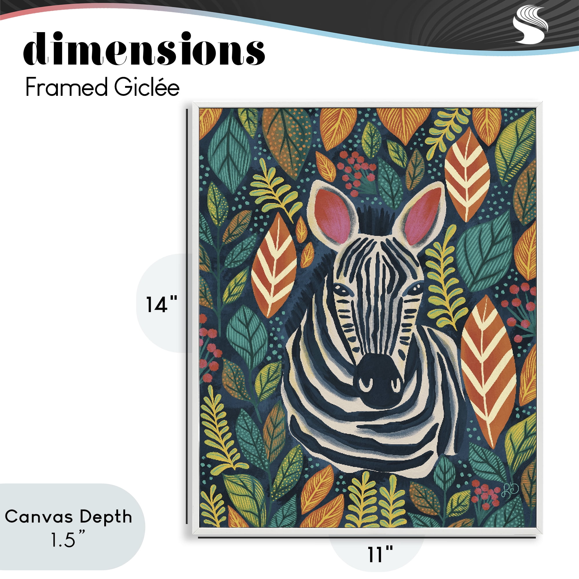 Stupell Industries Exotic Leaf Pattern Zebra White Framed Giclee Art, design by Lisa R Dumm
