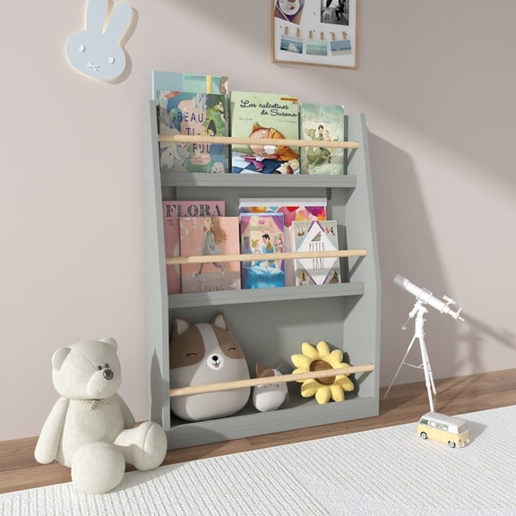 TOPCOMFY 3-Tier Kids Bookcase Book Shelf for Playroom Bedroom Gray