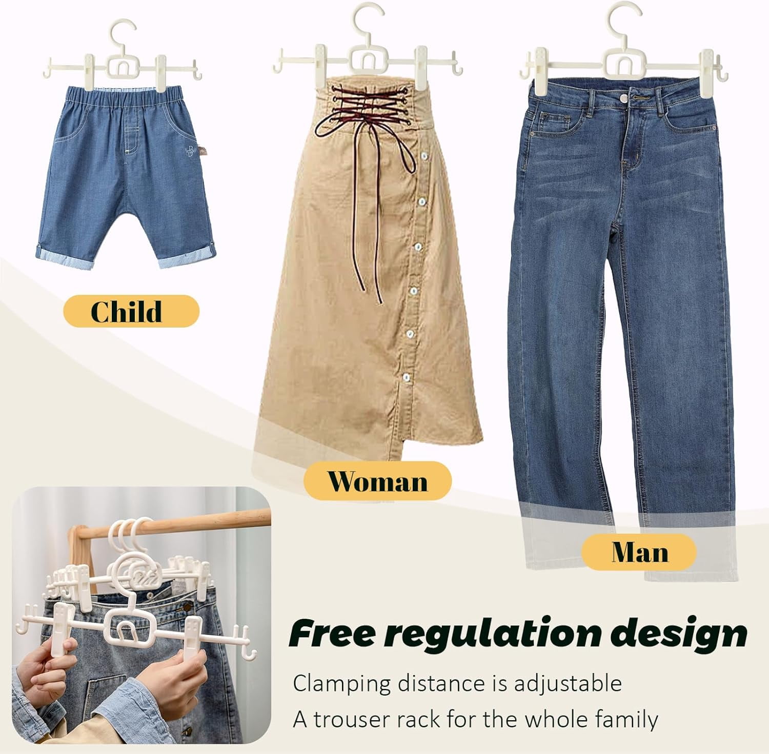 18 Pack Pants Hangers with Clips-Stackable White Plastic Trouser Skirt Hangers, 360 °   Swivel Hook, Adjustable Non-Slip Clips, Space Saving Closet Organizers for Jeans, Baby Clothes, Drying