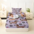 thumbnail image 4 of Homewish Cute Pet Dachshund Twin Sheets,Dog Paws Heart Bedding,Purple,3pcs,1 Fitted Sheet and 1 Pillowcase, 4 of 6