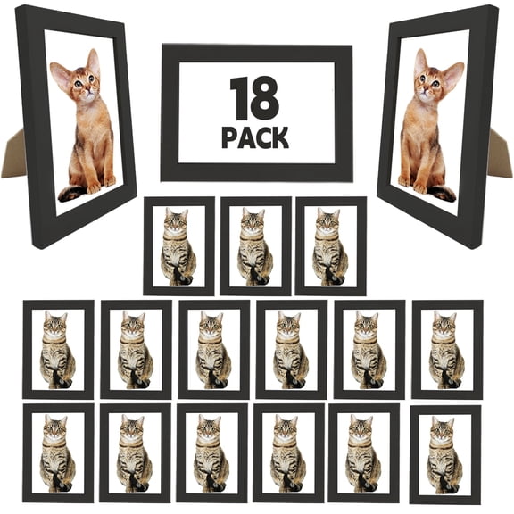 Set of 18 Picture Frame Photo Frames Wall Mounting Simple Photo Frames Multi Picture Frames for Wall or Tabletop 5x7 Inch,Black