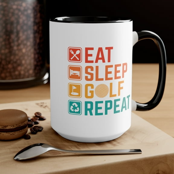 Golf Accent Mug, Perfect Gift for Golfer, Funny, Eat Sleep Golf Repeat. 15 oz. mug