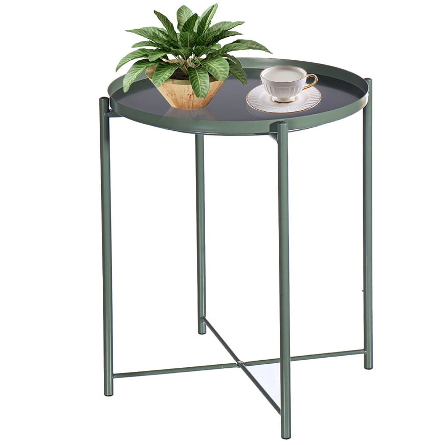 2Pack Metal Tray Table Round End Table Sofa Side Table Living Room Bedroom Green 