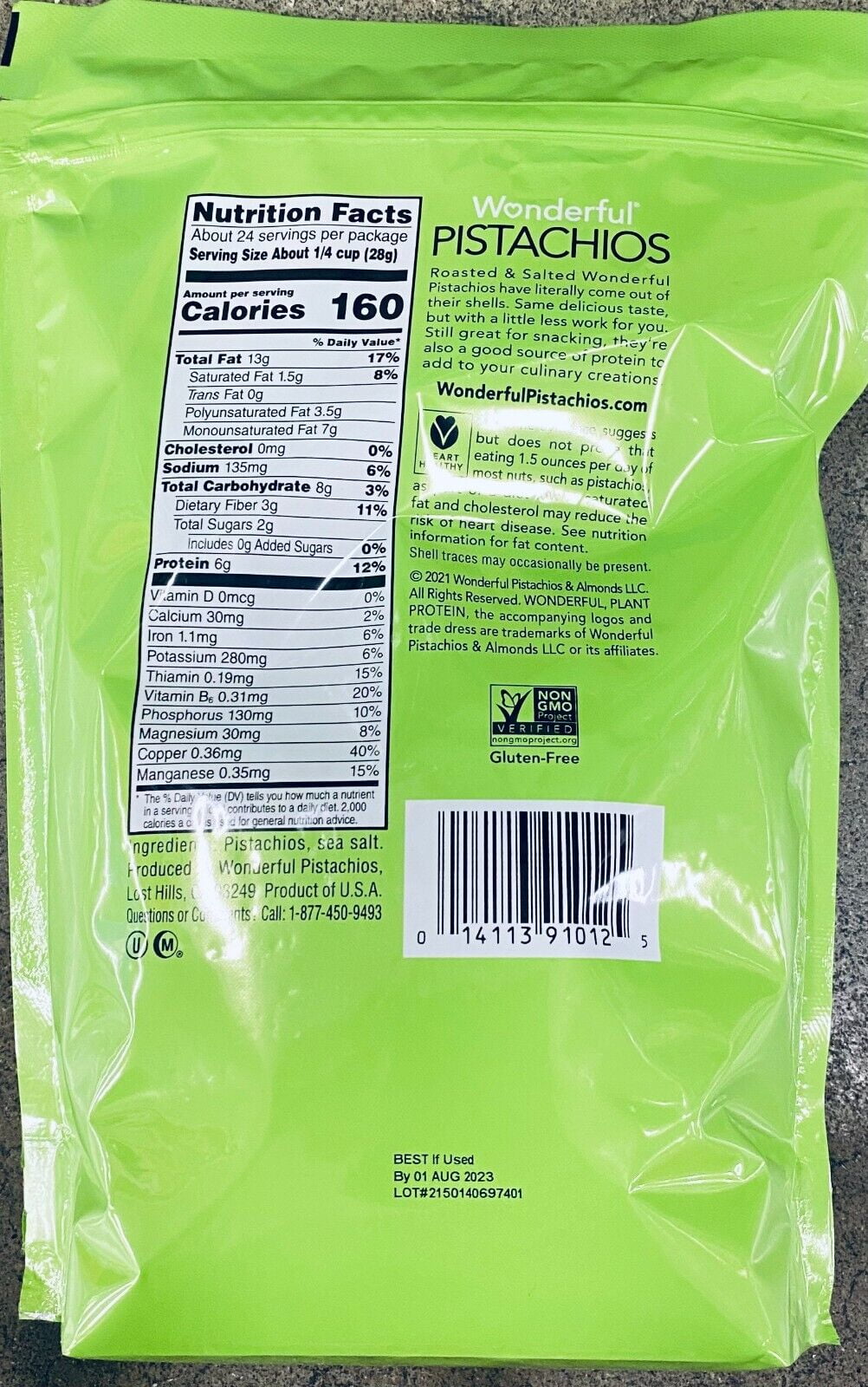 Wonderful Pistachios No Shell Roasted Salted 24 Oz Plant Protein Resealable Bag