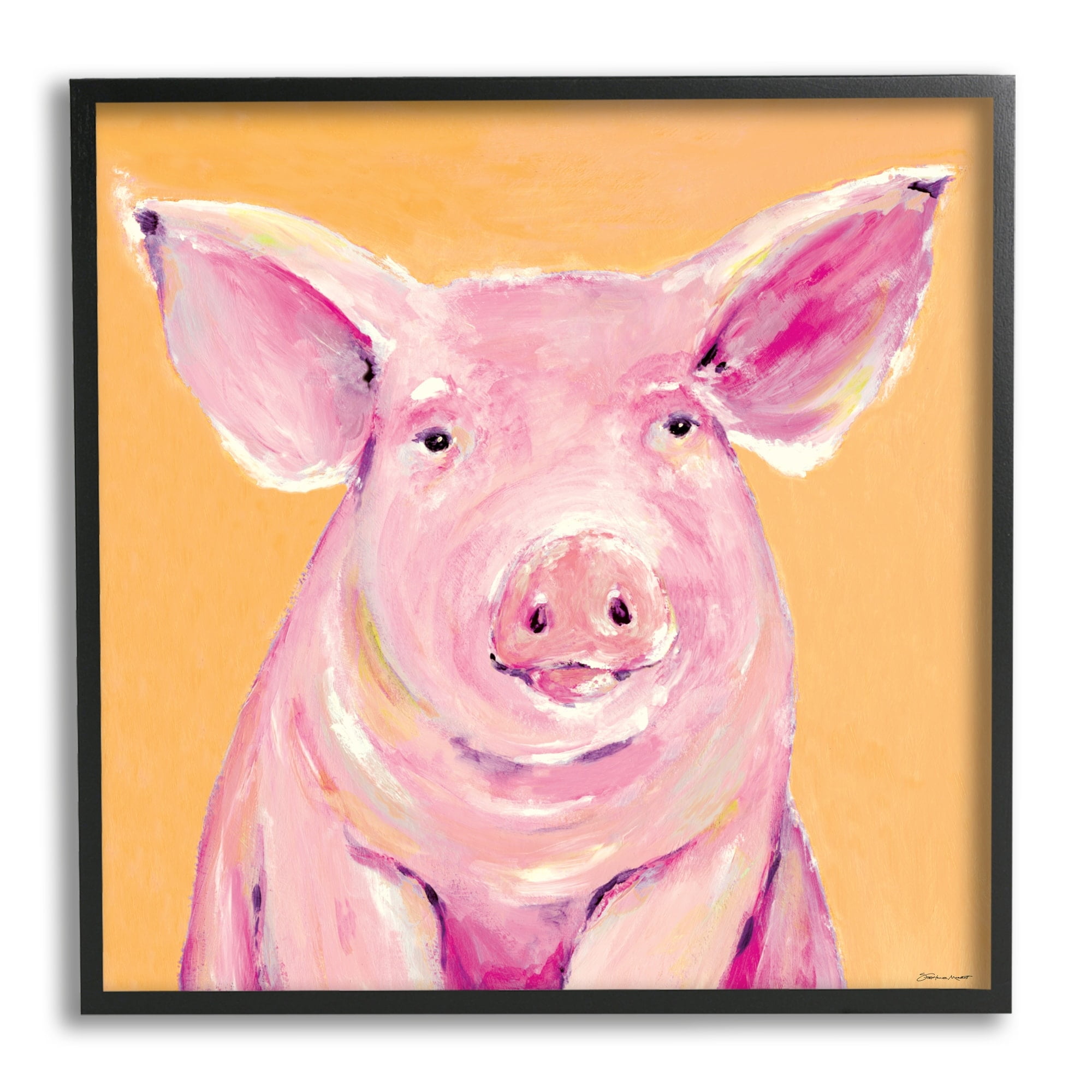Stupell Industries Pink Pig with Big Ears Traditional Farm Animal, 12 x 12, Design by Stephanie Workman Marrott
