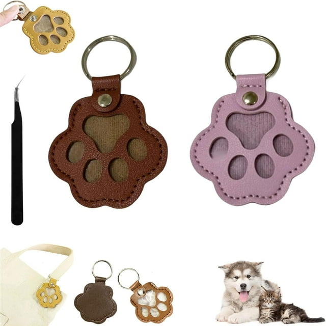 Dog Hair Keychain,New Cute Pet Hair Keepsake Keychain,Creative Cat and Dog Hair Collector Holder,Leather Keychains (2PC-3)