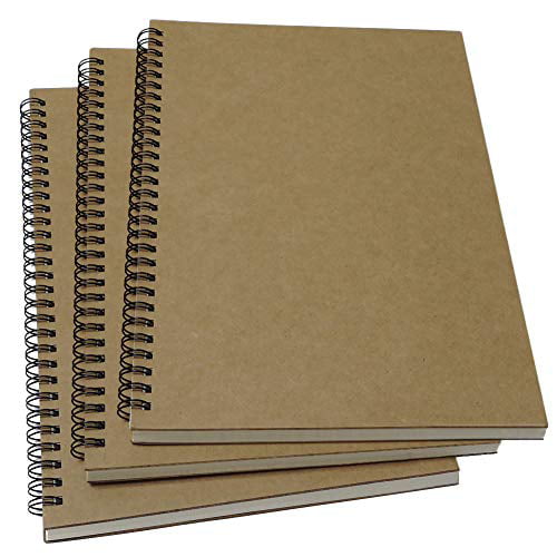 140 Pages B5 Spiral Notebook Lined 3-Pack 10.3 x 7.2 70 Sheets Brown Spiral Ruled Journal with Hard Kraft Cover 