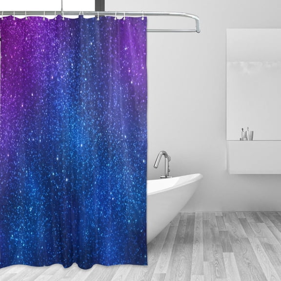 Dark Blue Purple Glitter Shower Curtains with 12 Hooks Waterproof Bathroom Decor 66" x 72"