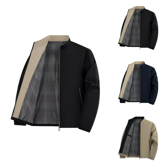 Jackets for Men 2025 Long Sleeve Stand Collar Business Casual Zip Up Jacket with Pockets Windbreaker Coat Outerwear