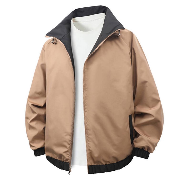 Xzbqbs Jackets for Men Zip Up Loose Fit Coat Casual Reversible