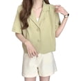 thumbnail image 2 of tasrioml Women Suit Coat Lapel Short Sleeve Loose Fit Suit Jacket with Pockets Solid Color Loose Fit Summer Business Coat, 2 of 8