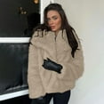 thumbnail image 5 of Women's Faux Fur Coat, Plush Textured Short Jacket, Lapel Collar Cropped Length, Thickened Warm Overcoat, Luxurious Winter Outerwear, Open Front Style Khaki L, 5 of 8