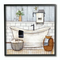 Stupell Industries Bathroom Farmhouse Style Tub Neutral Gray Drawing Framed Wall Art by Yellow Café