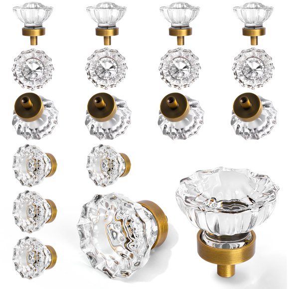 Pomos de armario CEYMIO Crystal, 16 unidades, 3,6 cm, latón envejecido