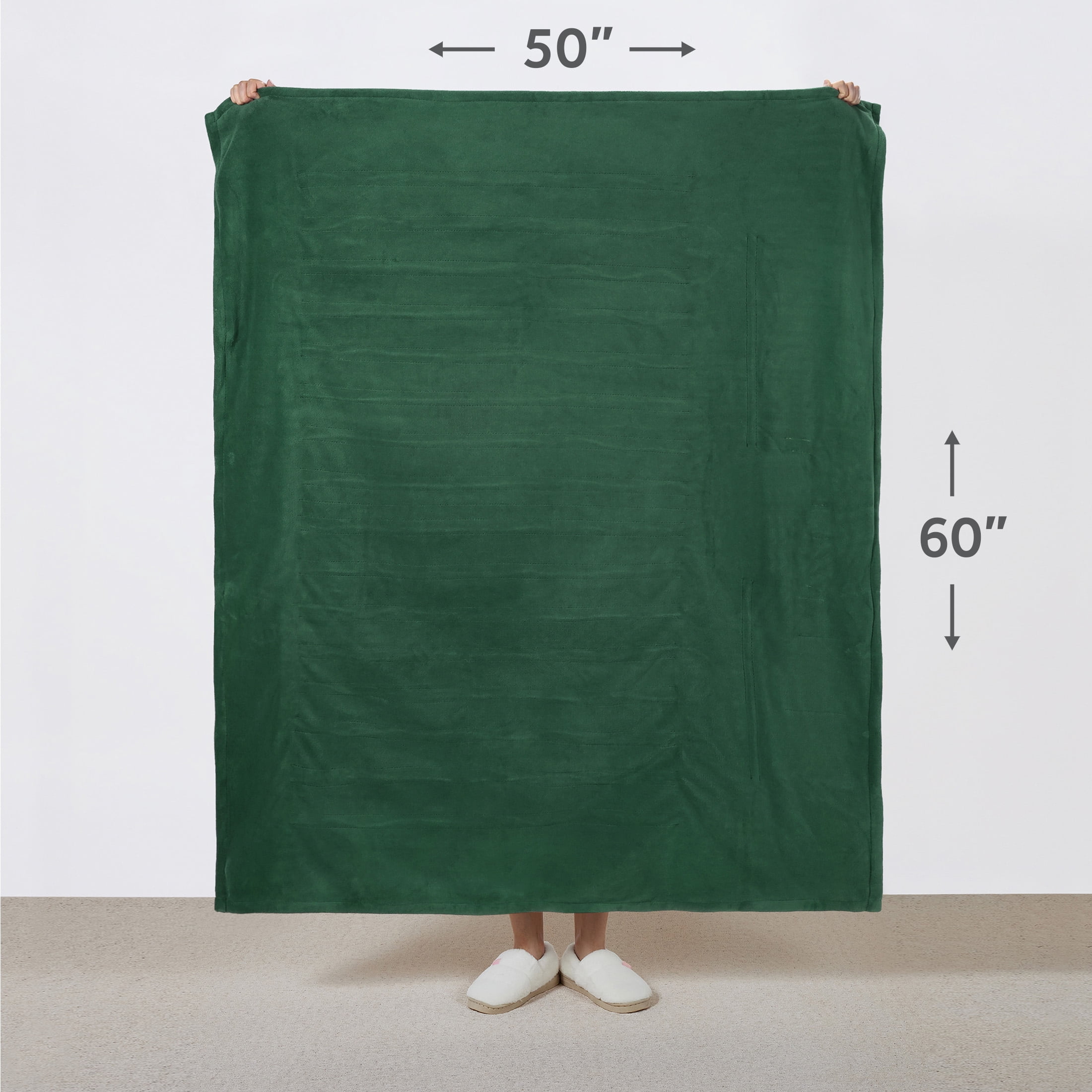 Sunbeam Throw Pine Green Microplush, 4 Heat Settings, 4-Hour Auto Shut-Off, Electric Heated Blanket, 50” x 60”