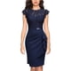 thumbnail image 1 of Vestido elegante de cóctel con mangas cortas con volantes y encaje floral para mujer - Diseño estampado, lavado a mano, 1 of 7