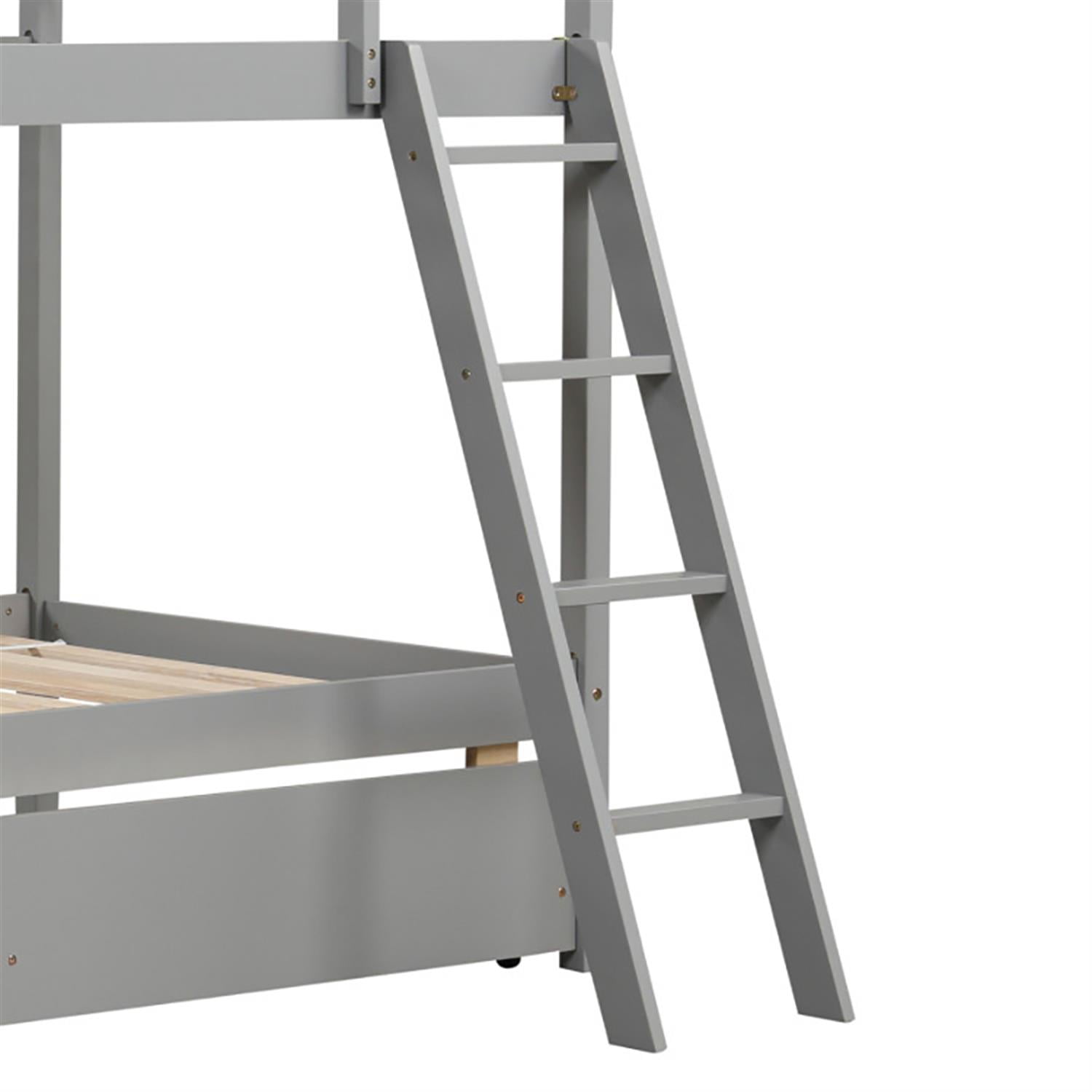 Demi Bonn Twin Over Twin Bunk Bed with 2 Storage Drawers and Ladder, Twin Bunk Beds, Wood Bed Frame No Box Spring Needed, Gray