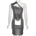 thumbnail image 4 of Valcatch Women's Sexy Sleeveless Pu Leather One Shoulder Ruched Metallic Dress Slim Fit Dress for Party Date Night, 4 of 5