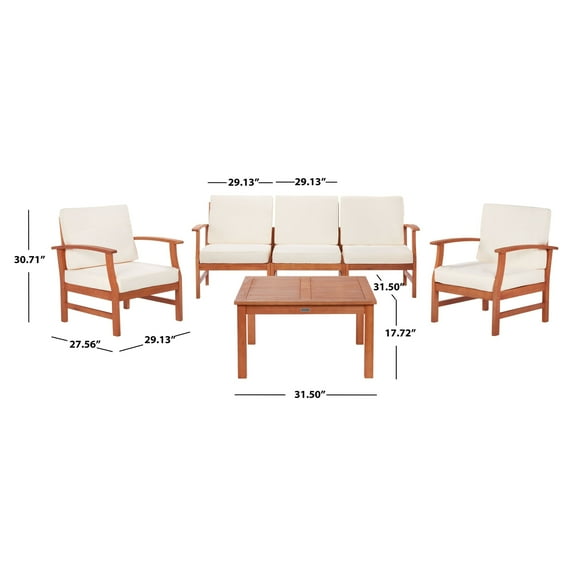 SAFAVIEH Parcer Outdoor Patio 4 Piece Conversation Set, Natural/Beige