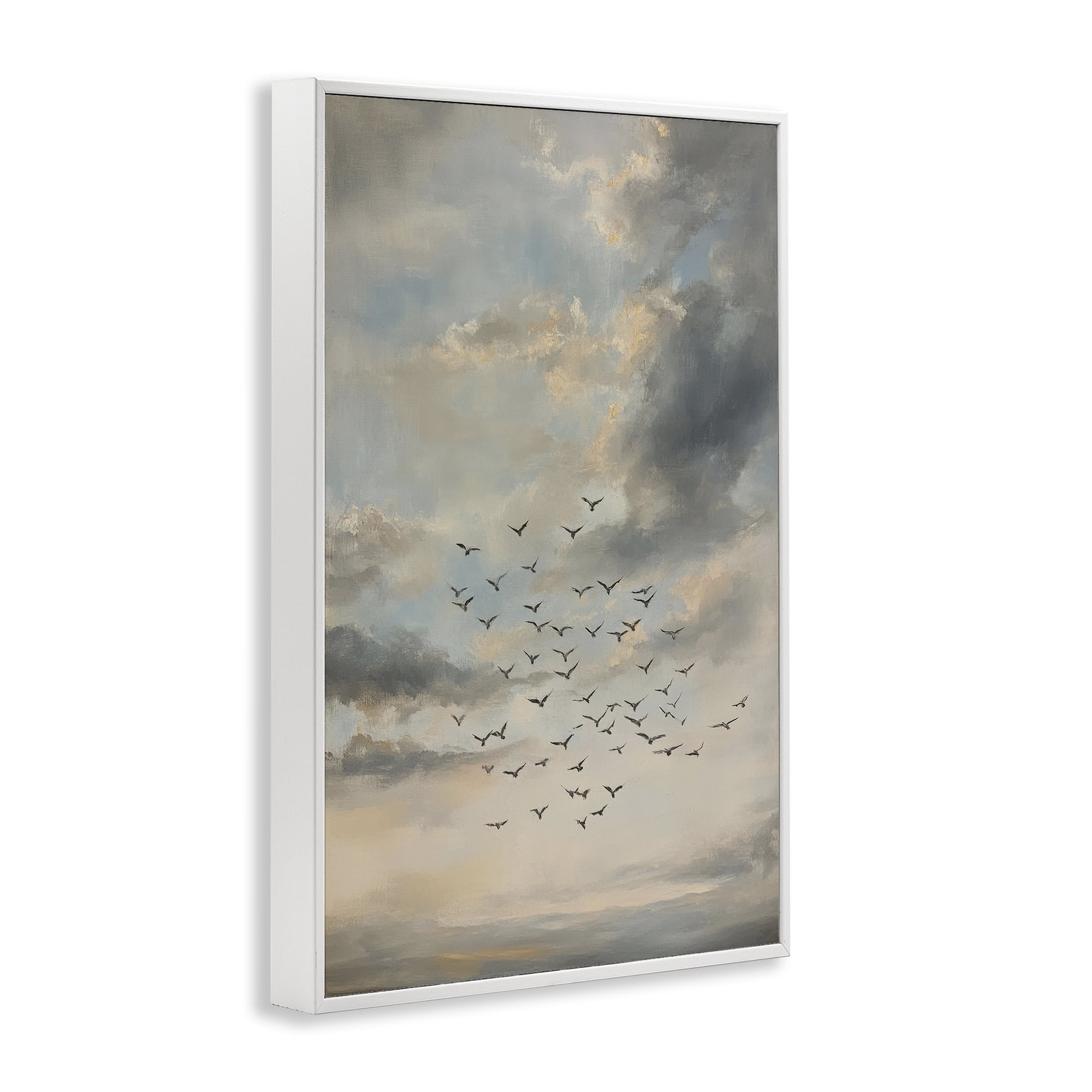 Stupell Industries Birds in the Clouds at Dusk White Framed Giclee Art, design by Petal Prints Design