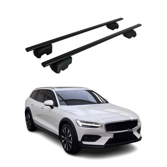 OMAC Roof Racks Carrier Cross Bars Iron for Volvo V60 Cross Country 2015-2024 Black Anti-Theft for Travel Kayak Canoe Surf Ski Snowboard Camping