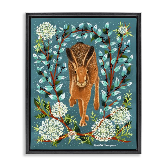 Stupell Industries Hare & Huckleberries Animals Painting Black Floater Framed Canvas Art Print Wall Art, 17 x 21