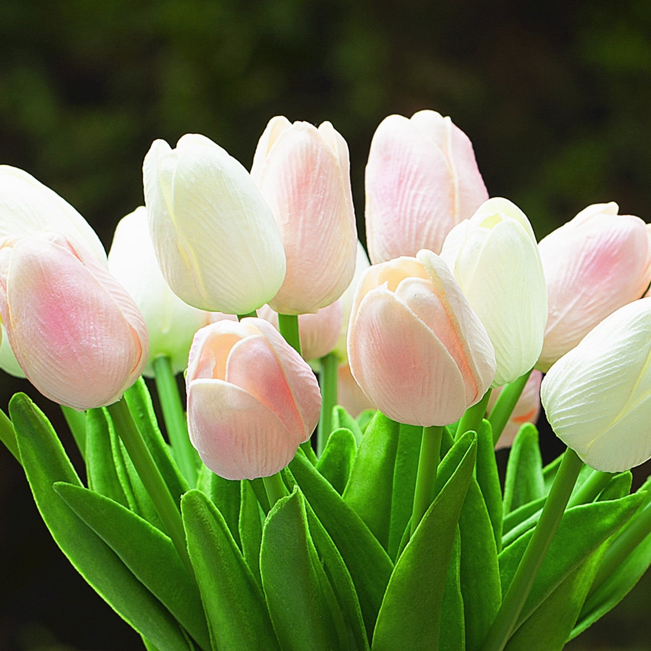 ENOVA FLORAL 20 Heads White Tulips Real Touch Artificial Flowers in Vase, Fake Tulips Flowers with Vase and Faux Water for Dining Table Decoration