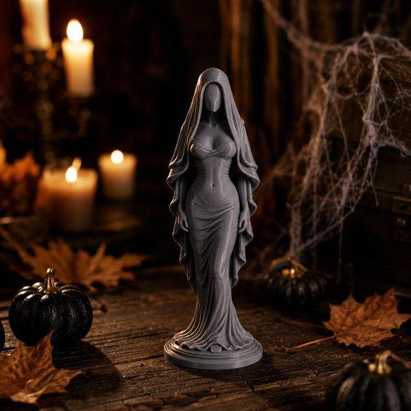 Faceless Hooded Lady Statue Gothic Cloak Woman Sculpture Resin Figurine Vintage Mysterious Tabletop Ornament For Home Bookshelf Bedroom Halloween Decor