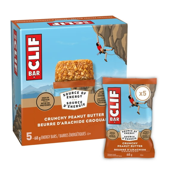 CLIF BAR Energy Bars, Crunchy Peanut Butter, Granola Bar, High in Protein, Contains 70% Organic Ingredients Box of 5 Bars