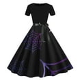 thumbnail image 2 of Edvintorg Women's Black Halloween Dress Vintage Halloween Casual Cosplay Party Costume Short Sleeve Round Neck Belted Irregular Printed Swing Dress, 2 of 4