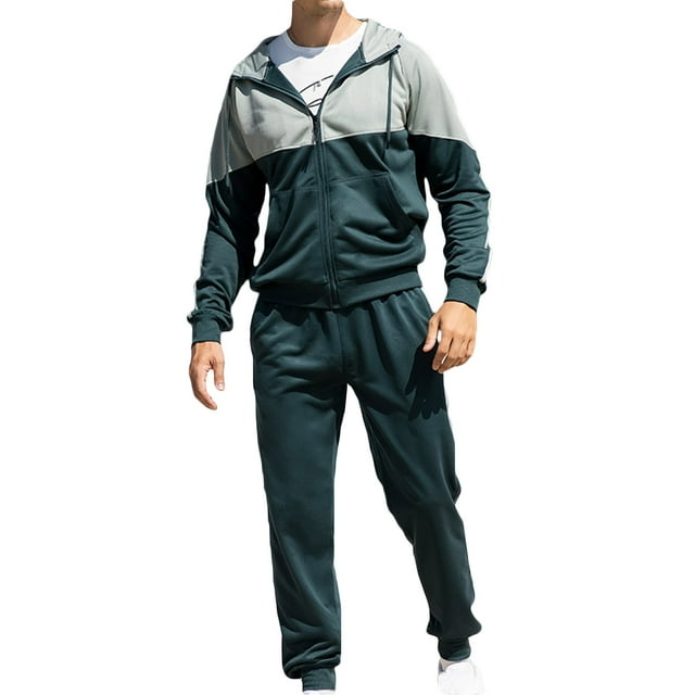 Styesk Mens Outfits 2 Piece Men's Color Match Hooded Drawstring Elastic Waistband Binding Leg Long Sleeve Hooded Set