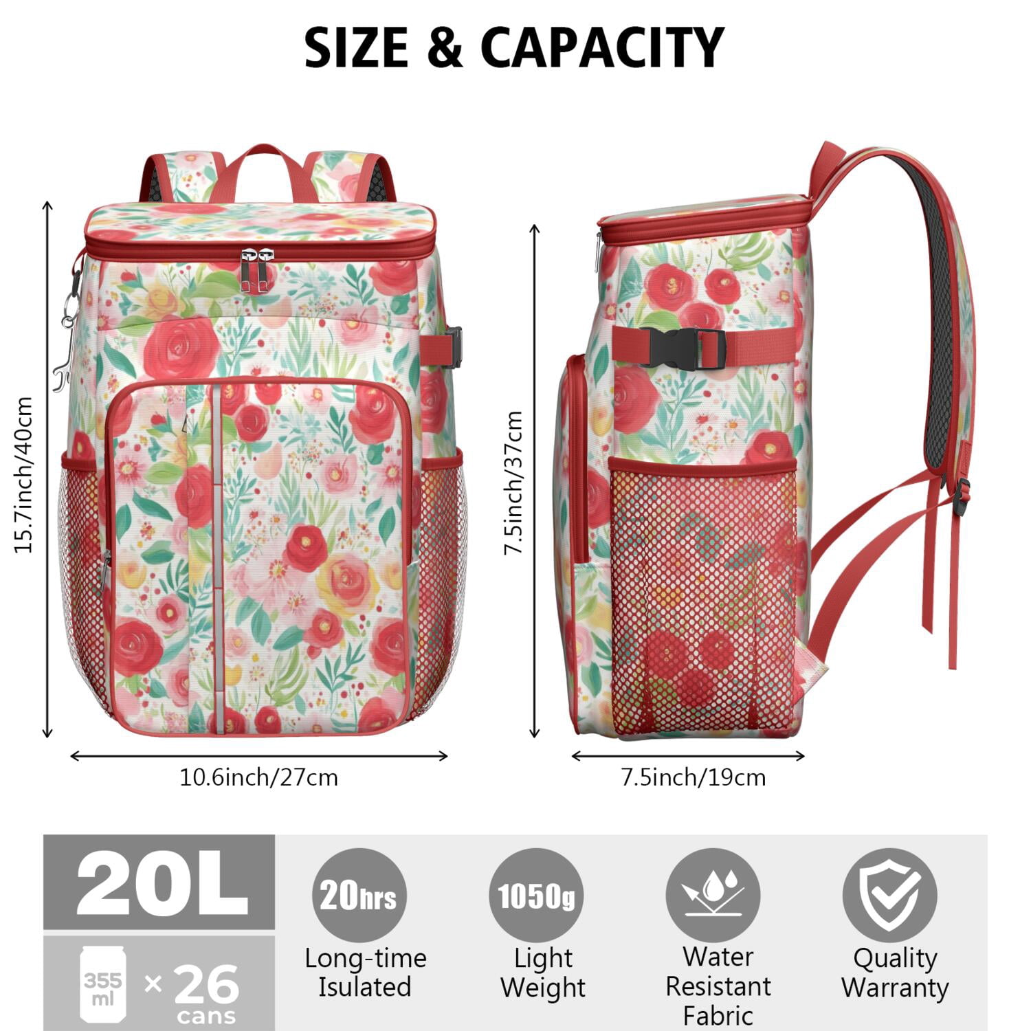 Travel Cooler Bag - Pioneer Flower Camping Beer Cooler Backpack with Bottle Opener- Waterproof Insulated Picnic Backpacks - Cooler Bag for Beach