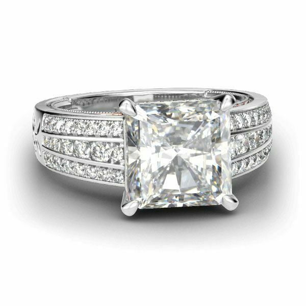 HeartsAndYou 4.5ct Princess Cut Moissanite Filigree Solitaire Engagement Ring for Women 18k Dual Gold over Silver