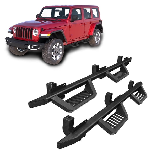 NIGSQJB 2-Stairs Running Boards Side Steps Compatible With 2018-2025 Jeep Wrangler JL, 700lbs Capacity Heavy-Duty Carbon Steel Dual Stairs Design, Black Powder Coated Side Steps Bars