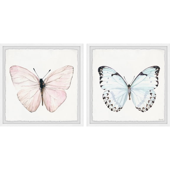 Marmont Hill Blue and Pink Butterfly Diptych, 12" x 24"