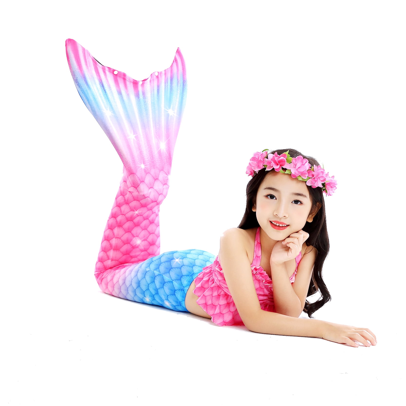 2026 Girls Swimming Mermaid Tail 4 Pcs Sets Kids Mermaid Swimwear