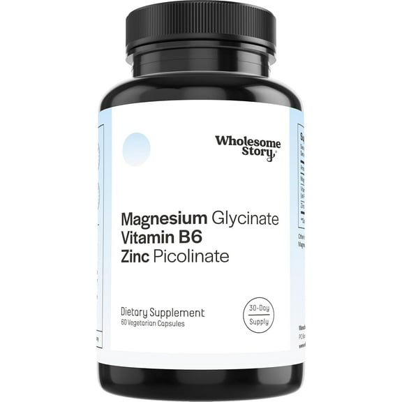 Wholesome Story Magnesium Glycinate, Zinc, & Vitamin B6 Supplement for PMS & Immune Support, 60 Caps