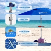 AMMSUN 8ft Commercial Heavy Duty Beach Umbrella with Sand Anchor UPF50+ Without Tilt,Blue