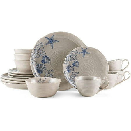 

HUPIMA Dinnerware Set Porcelain Blue Gray Plate Bowl Mug 16 Piece Tableware Set