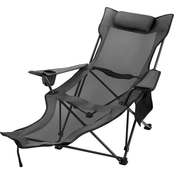 Vevor Gray Folding Camp Chair With, Reclining Folding Beach Chair With Footrest