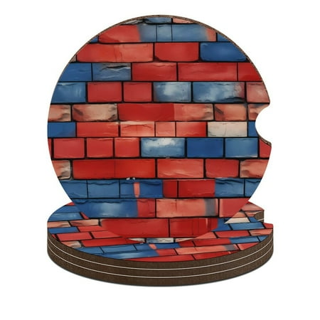 

Colorful Brick Wall Car Coasters for Drinks with A Finger Notch for Easy Removal Cup Holder Coaster Cup Mat Car Interior Accessories 4PCS
