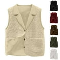 thumbnail image 5 of Fleece Vest for Women Sleeveless Fuzzy Sherpa Jacket Notched Collar Button Up Fall Winter Waistcoat with Pocket (XL, Brown), 5 of 5