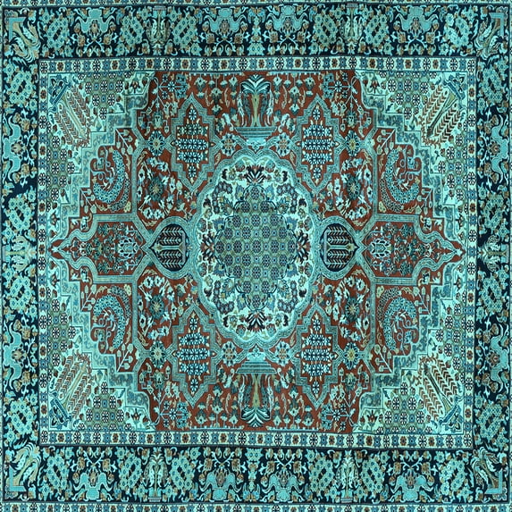 Ahgly Company Indoor Square Medallion Light Blue Traditional Area Rugs, 7' Square