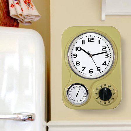 Northpoint Retro Kitchen Wall Clock w/Temperature & Timer Yellow ...