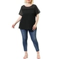 thumbnail image 2 of Agnes Orinda Women's Plus Size Tops Polka Dots Lace Panel Short Sleeve Plain Summer Blouses 4X Black, 2 of 8