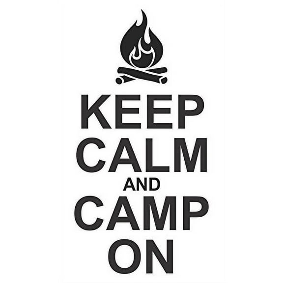 Keep Calm & Camp On Camper Or Rv Summer Quotes Wall Decals Sticker, with Campfire Art, Black, 23x12 ,