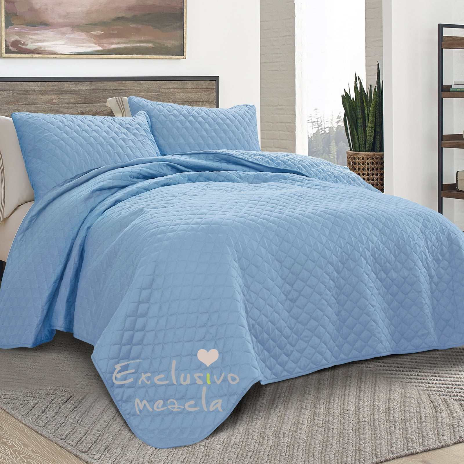 Exclusivo Mezcla Twin Quilt Set, 2-Piece Lightweight Twin Quilts Soft Bedspreads Bed Coverlets, Sky Blue, 68"x88"
