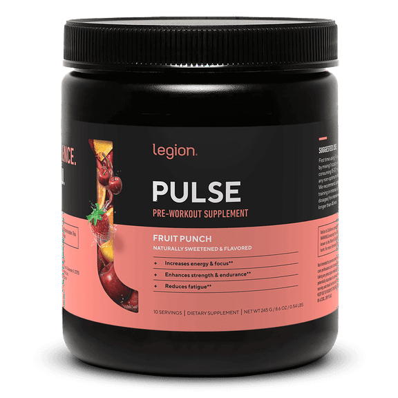 Legion Athletics Pulse Pre-Workout Supplement, Fruit Punch, Naturally Sweetened With No Added Sugar, 350mg Caffeine, 10 Servings, High Performance Energy & Focus Powder