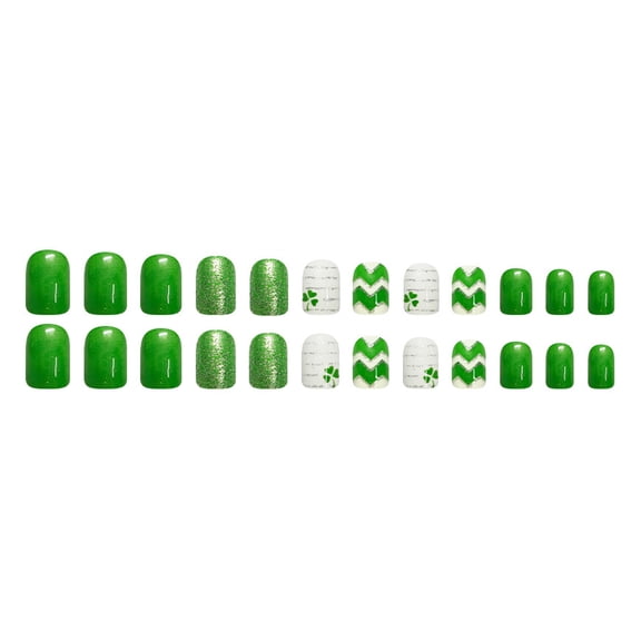 St Patrick's Day Press-On Nails - Glitter Stick-On Manicure for Holiday Celebrations, Short Shape, Easy Application, Glossy Finish, Travel-Friendly, 24 Assorted Sizes